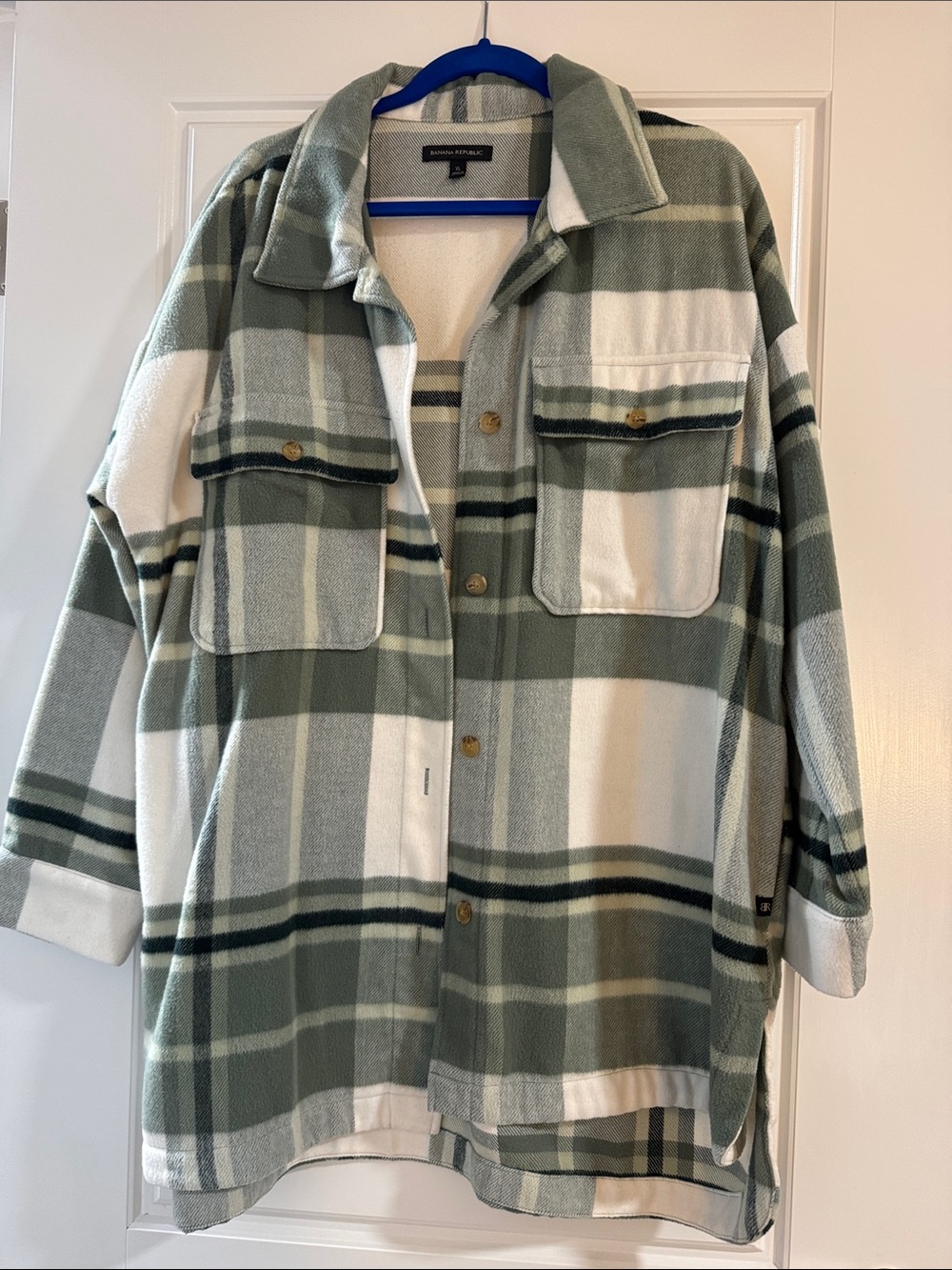 Banana Republic Green and White Plaid Shacket